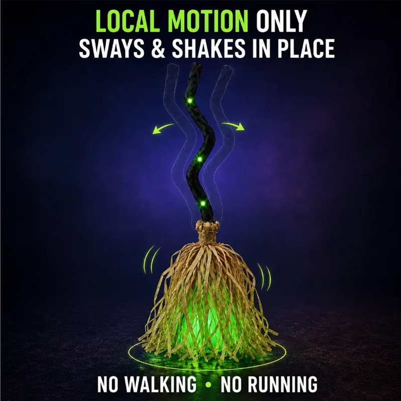Green LED glowing animated witch broom
