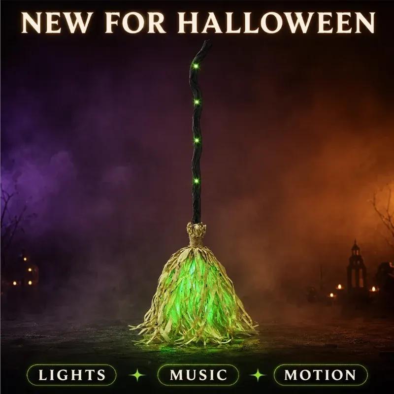 Animated walking witch broom Halloween decoration
