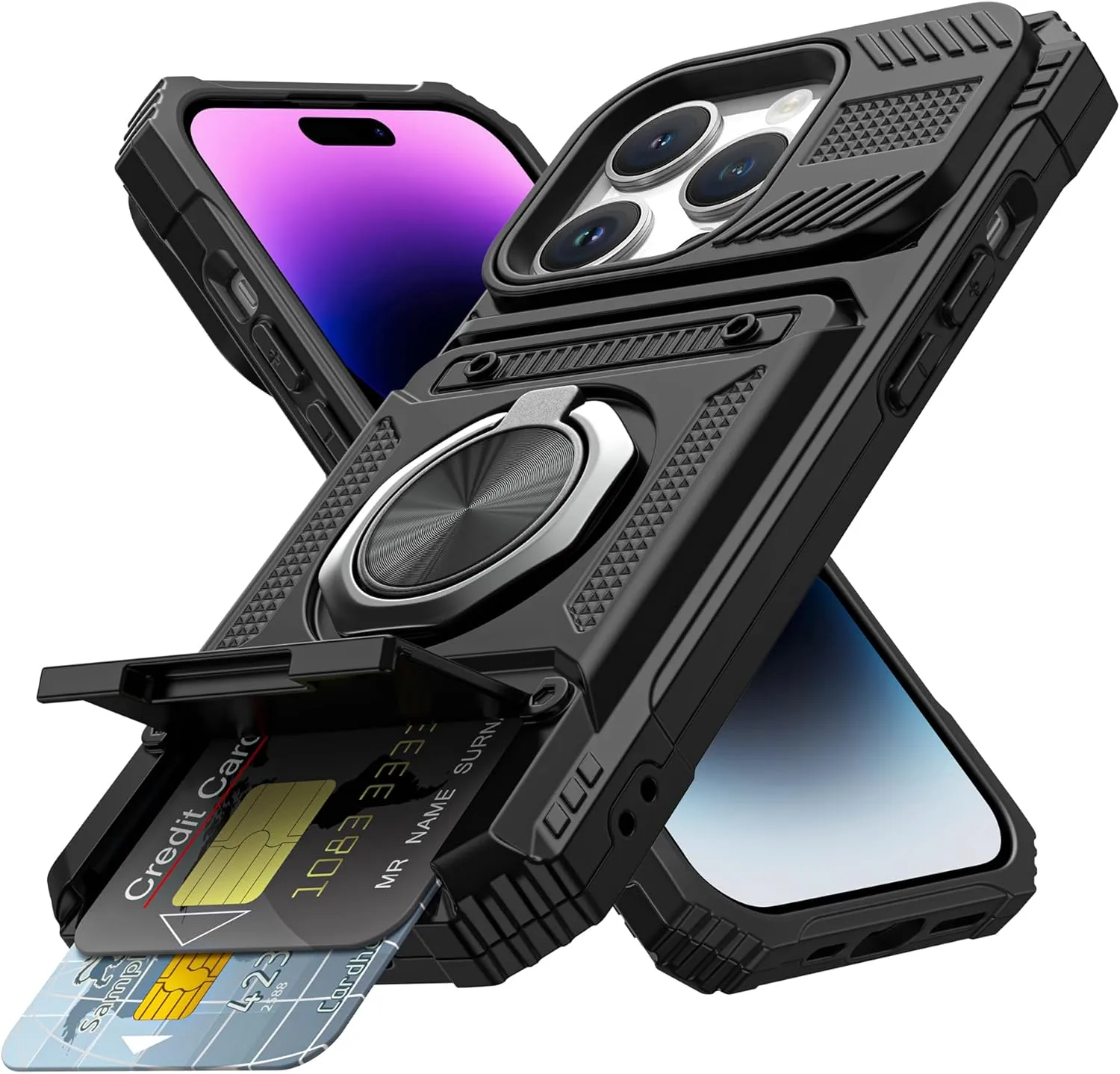 Phone Cases for iPhone 17 Pro Max 16 16E15 14 13 12 11 Pro Max Plus Wallet Case with Card Holder [Store 2 Cards] + 360° Magnetic Rotatable Ring Stand Kickstand Heavy Duty Protective Wallet Phone Case for iPhone 17 Pro for Women Men, Accessories, Protectio