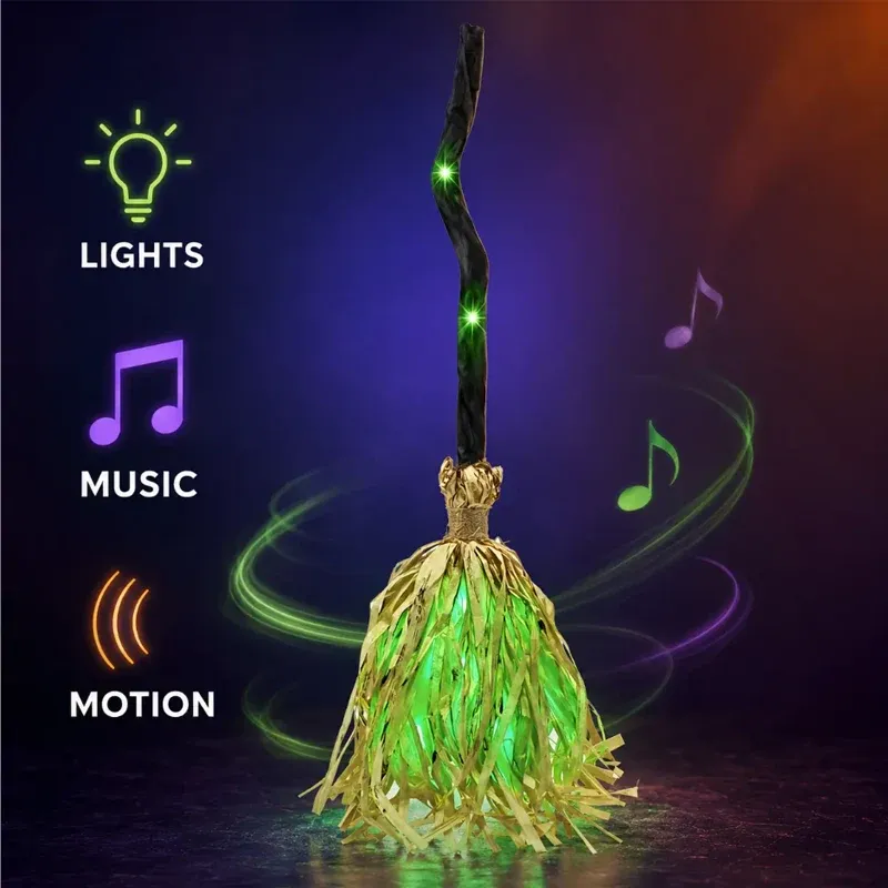 Halloween witch broom with spooky sound effects
