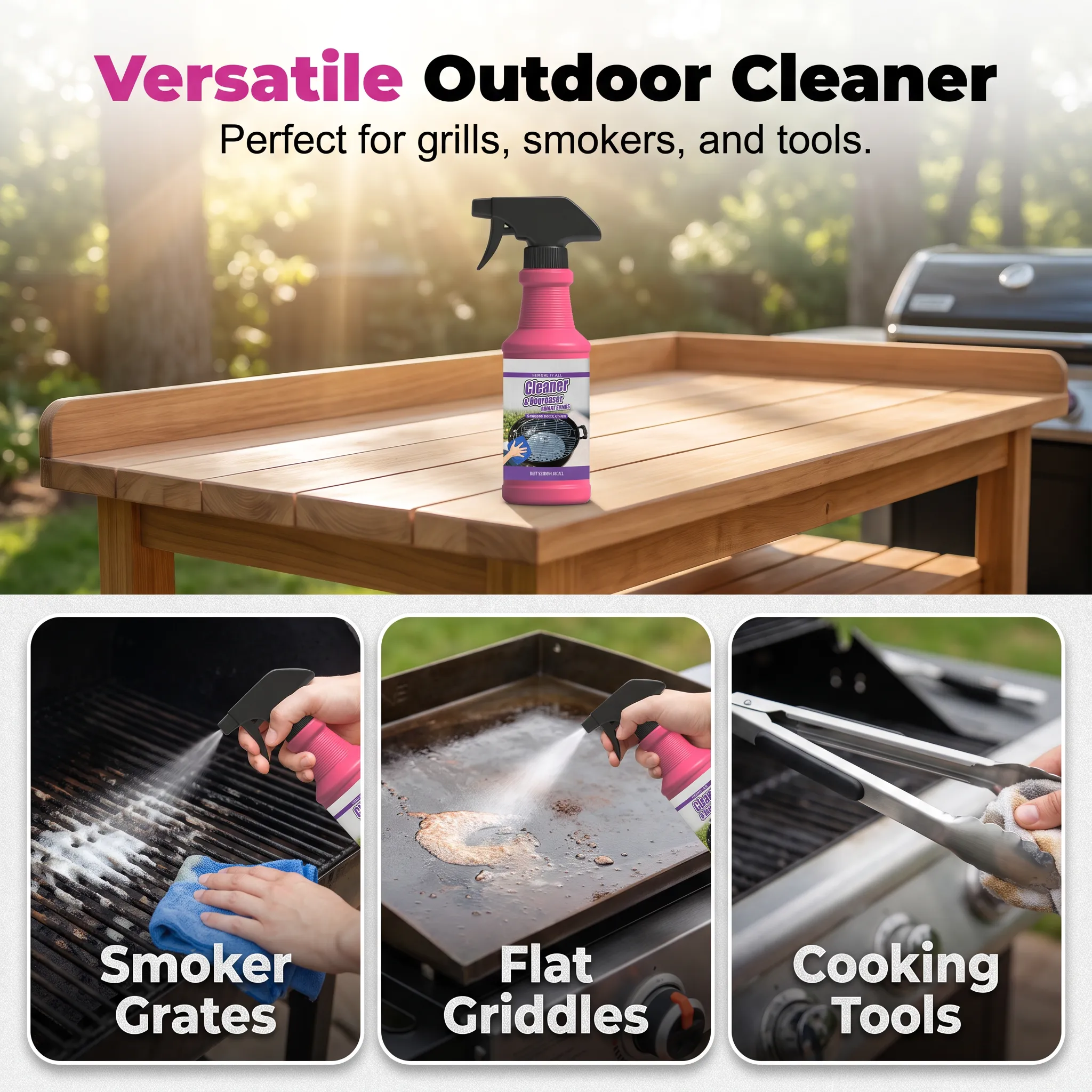 Grill degreaser for compatible outdoor cooking equipment
