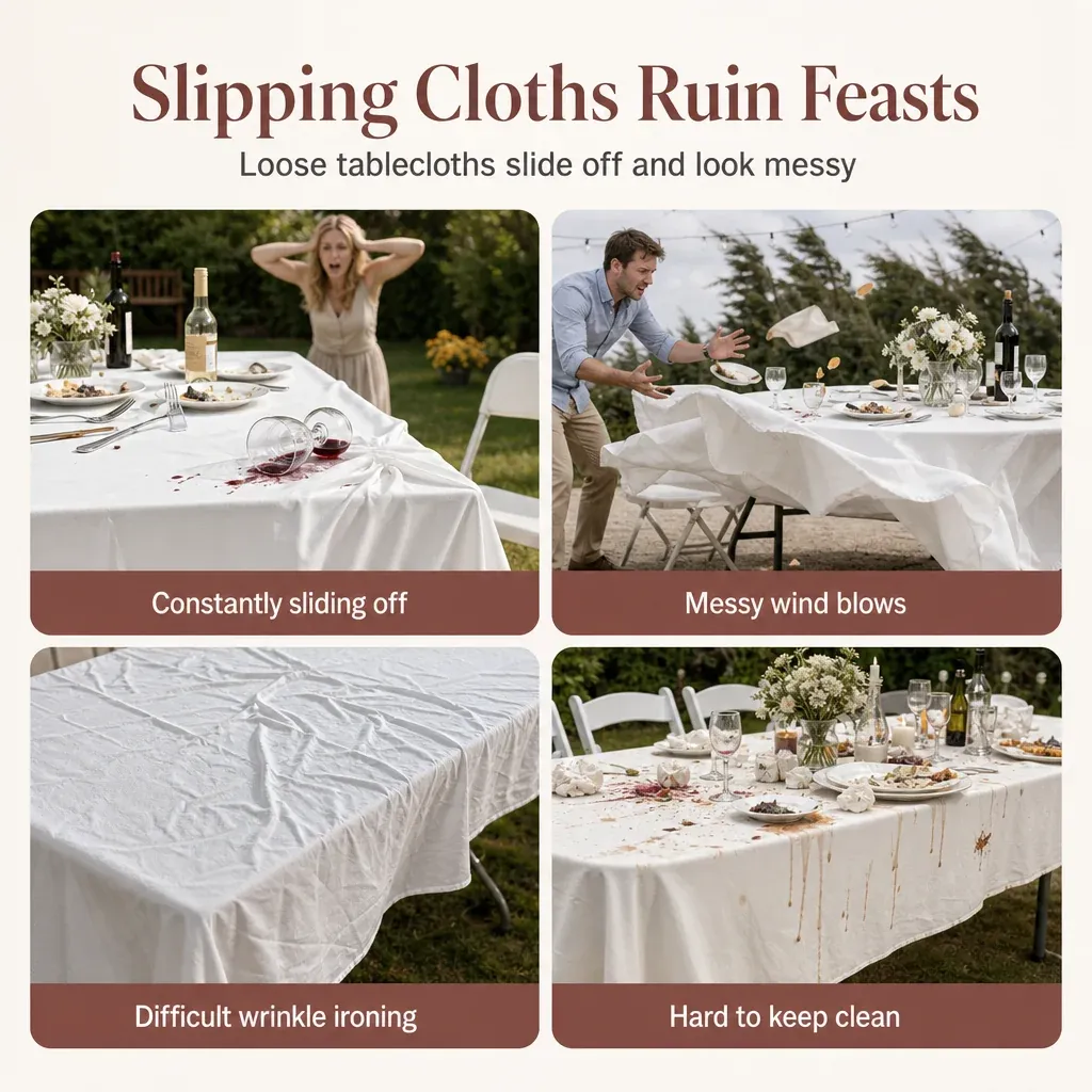 Stretch-fitted Christmas table cover designed for a snugger fit