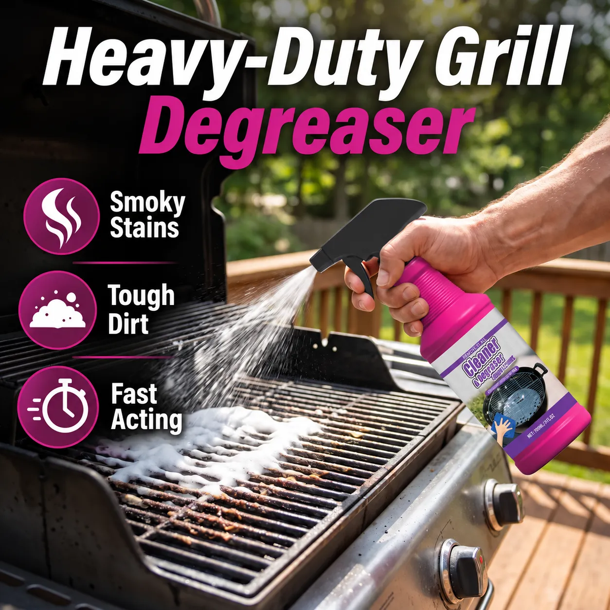 Heavy-duty grill degreaser for greasy barbecue surfaces
