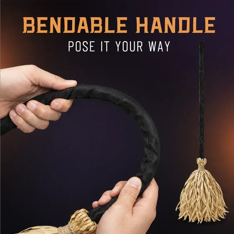 Poseable bendable Halloween witch broom handle