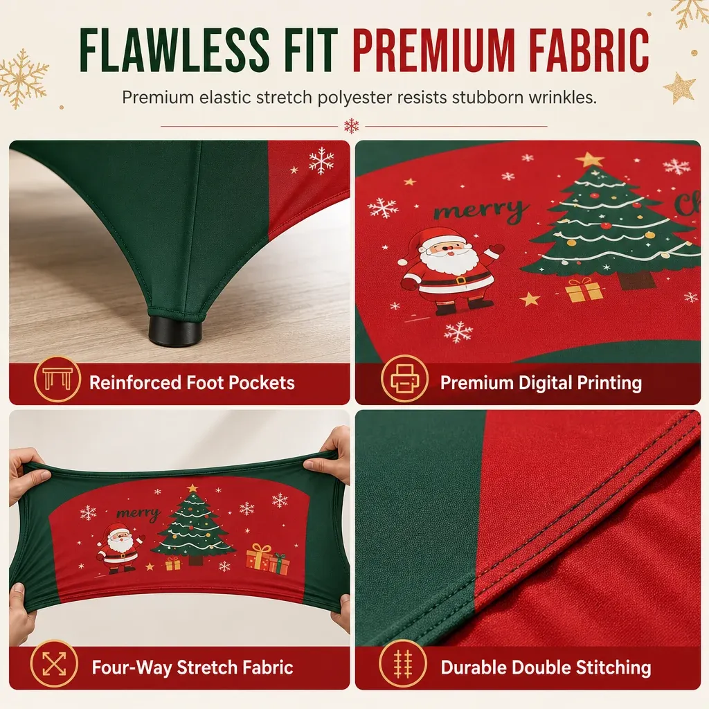 Stretch polyester blend fabric of Christmas fitted table cover