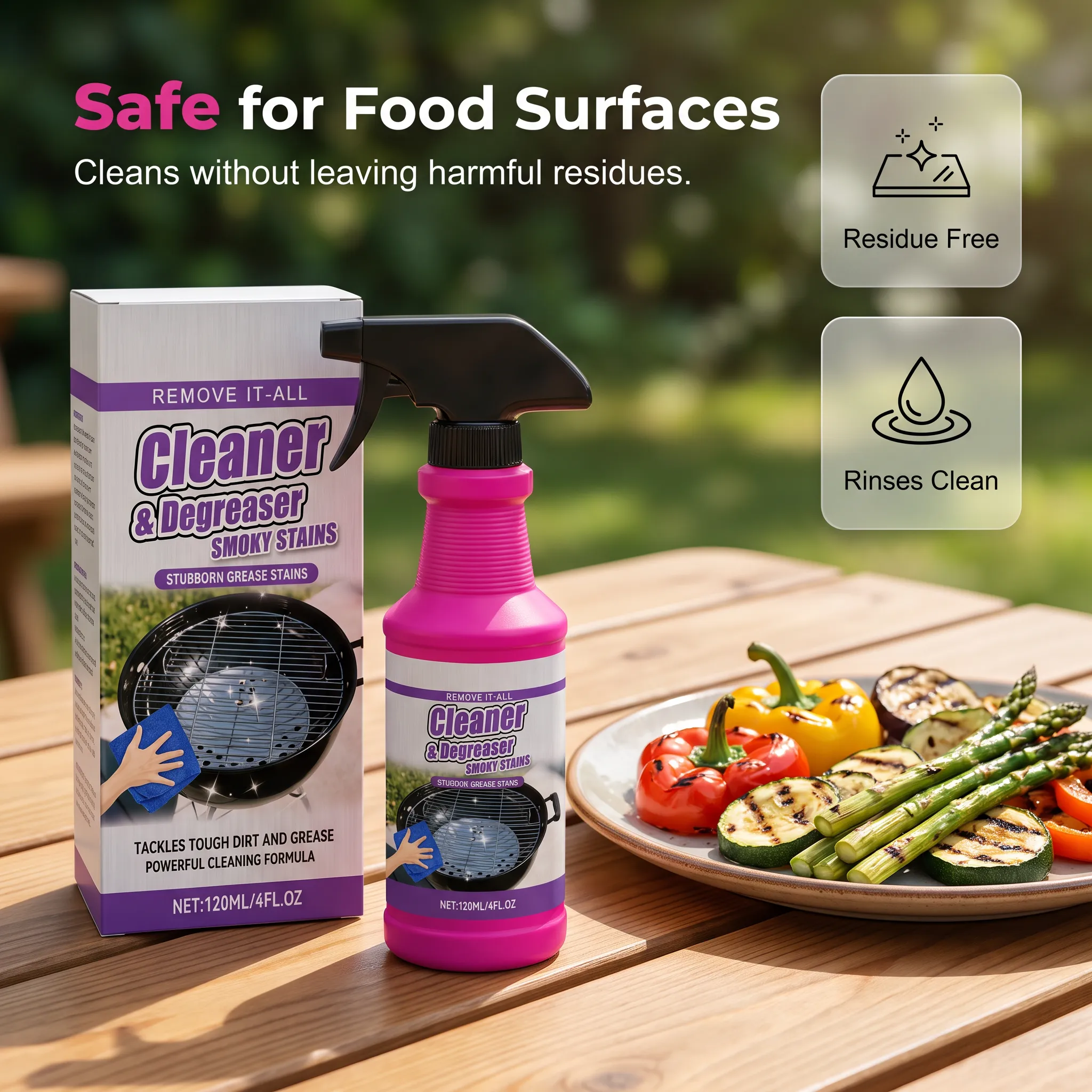 Grill surface cleaning and rinsing illustration