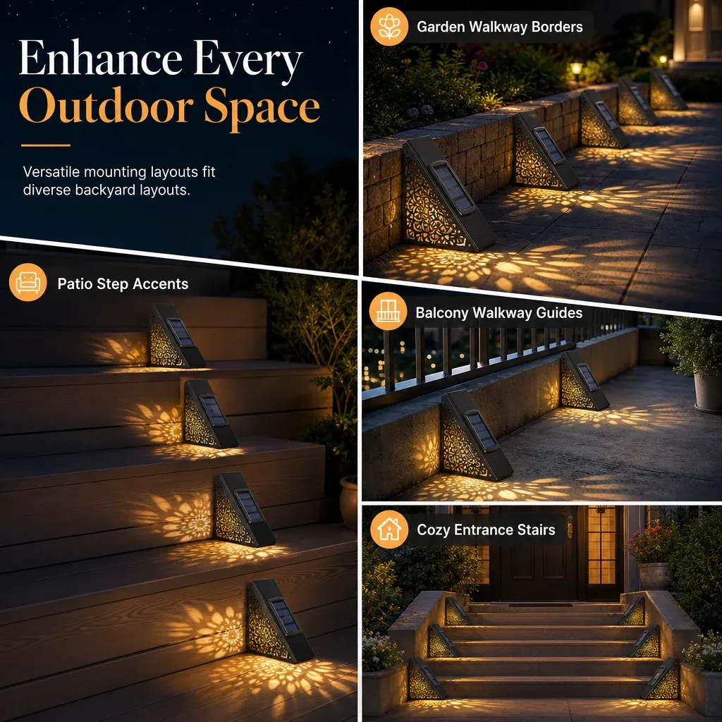 Decorative solar lighting ideas for patio steps, garden borders and entrances