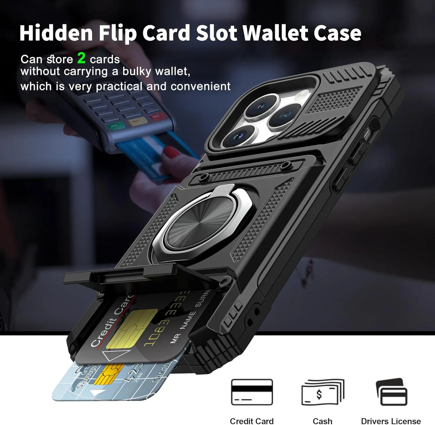 Phone Cases for iPhone 17 Pro Max 16 16E15 14 13 12 11 Pro Max Plus Wallet Case with Card Holder [Store 2 Cards] + 360° Magnetic Rotatable Ring Stand Kickstand Heavy Duty Protective Wallet Phone Case for iPhone 17 Pro for Women Men, Accessories, Protectio
