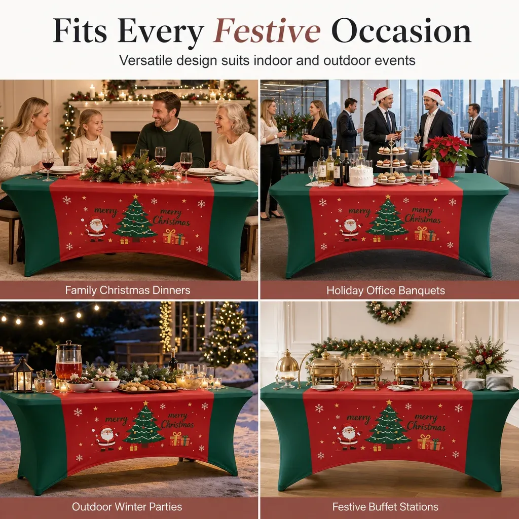 Christmas fitted table cover styled for a festive gathering